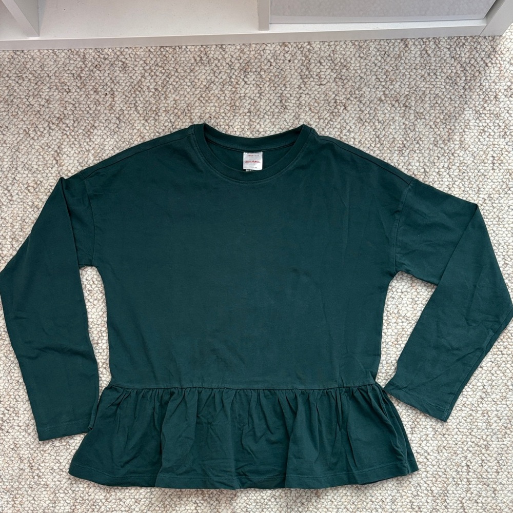 Hanna Anderson Dark Green Ruffle Top, size 12